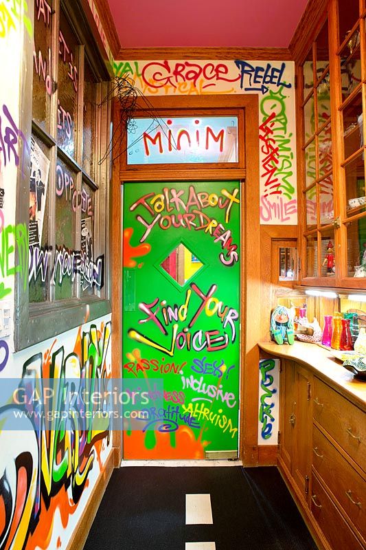 Door decorated with graffiti