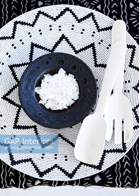 Coconut shavings in white bowl