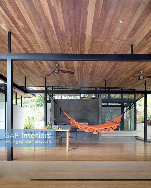 Covered patio area with hammock