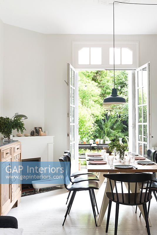 Modern dining room with french doors