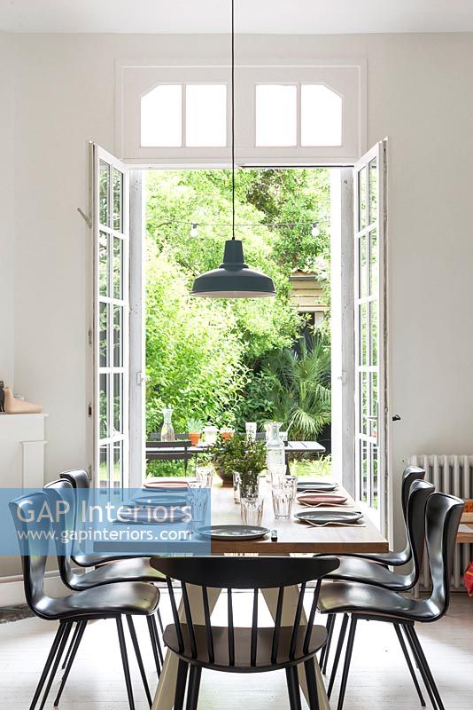 Modern dining room with french doors