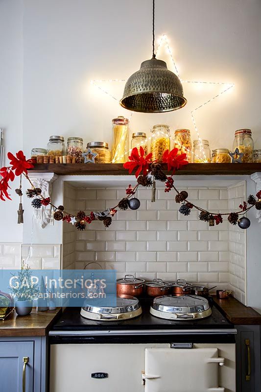 Christmas decorations above cooker