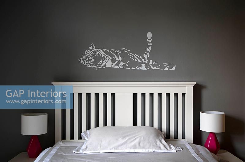 Detail of Tiger mural in childrens bedroom