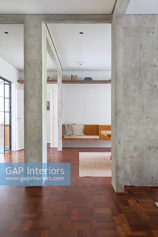Exposed concrete supporting walls 