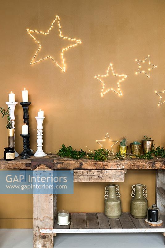 Console table decorated for Christmas
