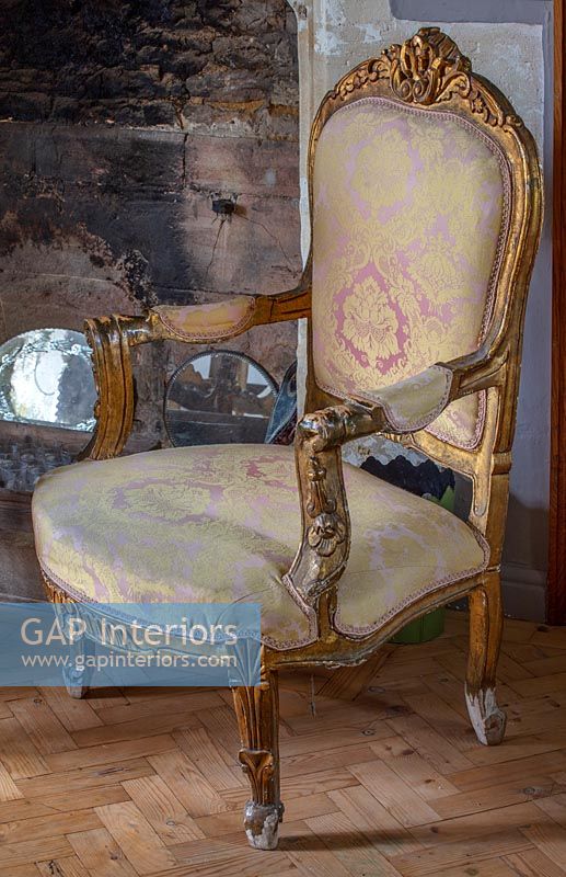 Vintage gilt and pink damask chair 