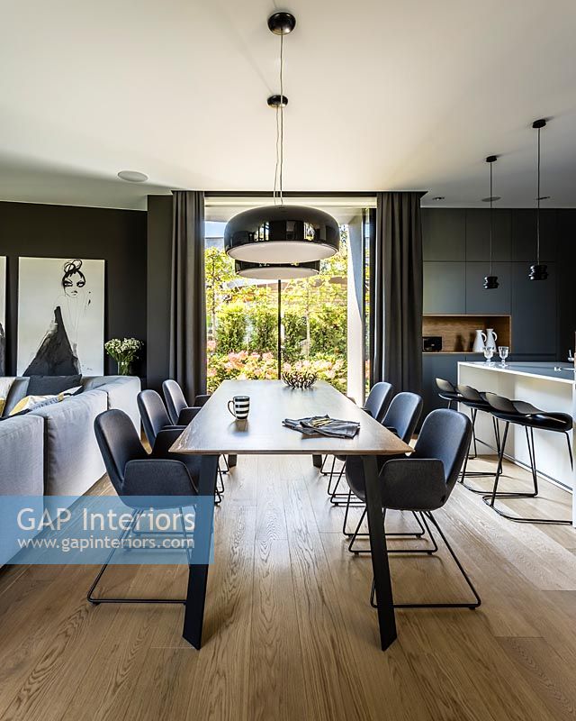 Dining area in contemporary open plan living space 
