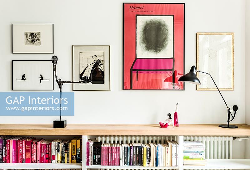 Modern bookcase and art 