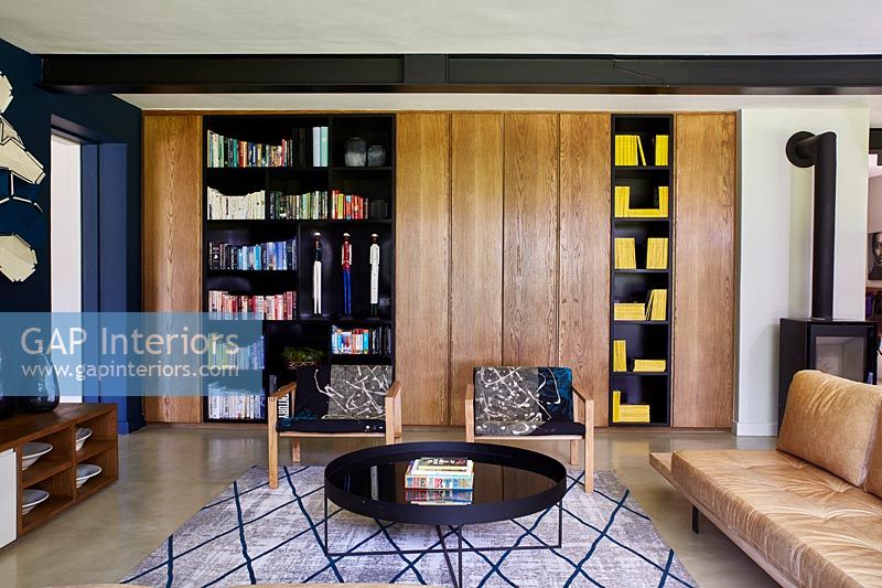 Modern living with book shelves 