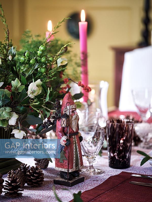 Classic dining table decorated for Christmas - detail