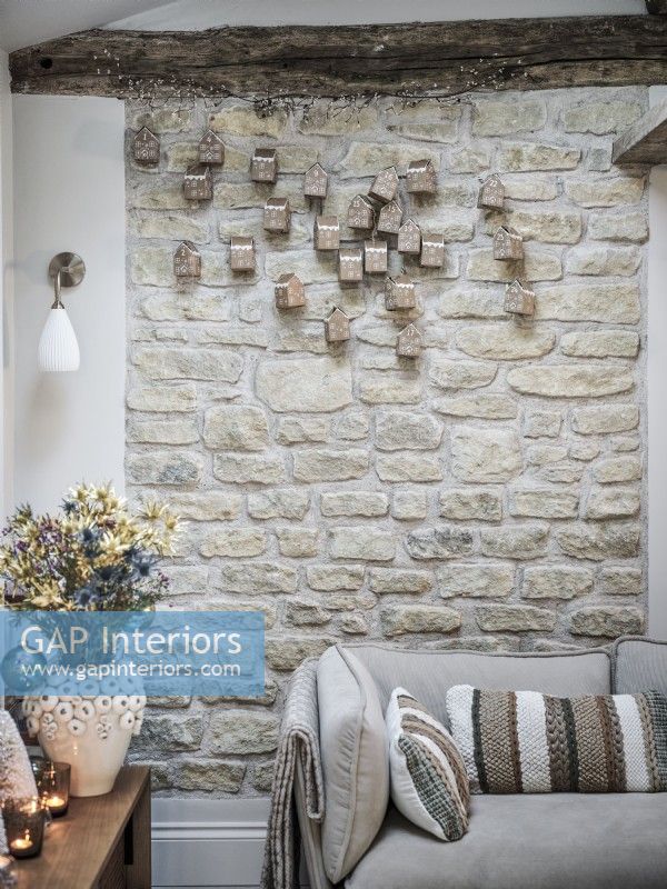 Exposed brickwork feature wall with Christmas decor