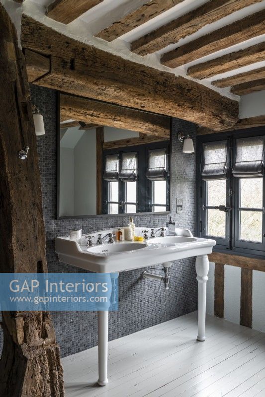 Double sinks in modern country bathroom