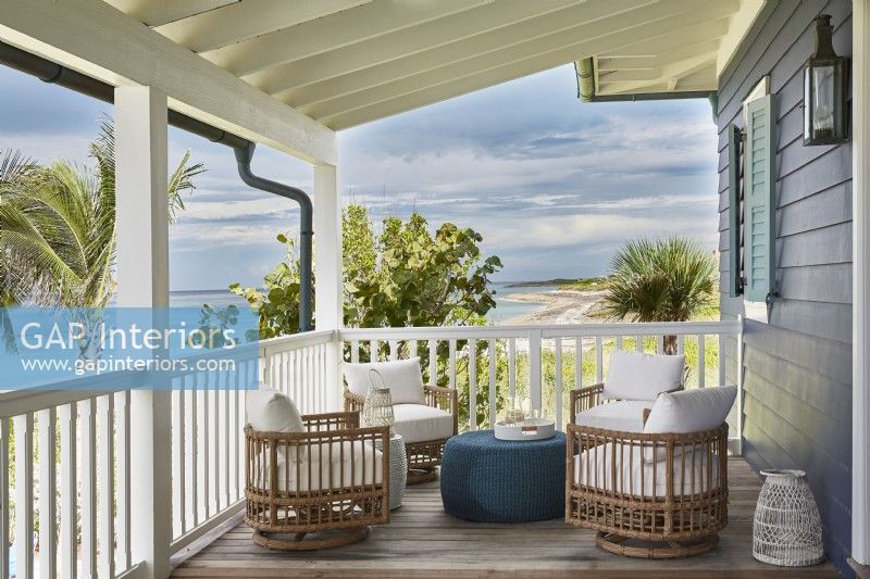 Balcony with outdoor seating and water views at Bakers Bay project on the Bahamas