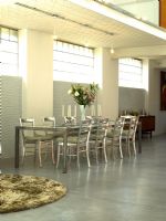 Contemporary dining room with concrete floor 