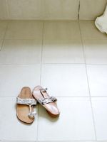 Detail of tiled bathroom floor