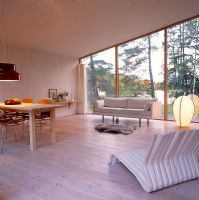 Modern Scandinavian open living and dining room