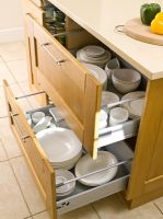 Open kitchen drawer showing storage solution