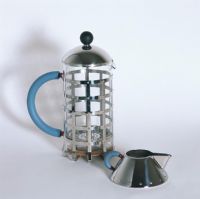 Close-up of a coffee pot and milk jug