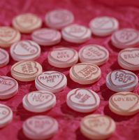 Candies with love message close-up