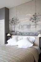 Modern bedroom with classic wall mural