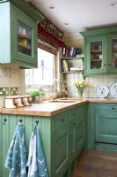 Traditional kitchen with green units 