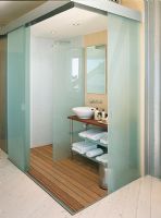 Bathroom with sink and shower cubicle