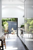 Modern kitchen with view to garden 