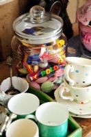 Tea tray with jar of sweets 