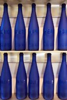 Blue bottle display detail 