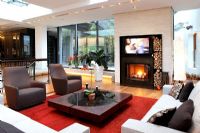 Modern living room with fireplace 