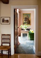 Country hallway with doorway to living room