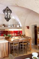 Country kitchen with stone vaulted ceiling