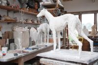 Artists workshop with dog sculptures 