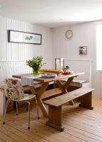 Modern wooden dining table and chairs