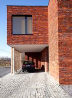 Modern red brick house exterior