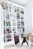 Bookshelves and ladder in modern study