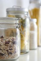 Food in kilner storage jars, detail