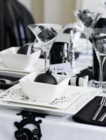 Black and white table setting