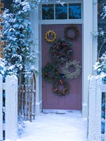 Wreaths on door at Christmas