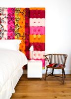 Bedroom with colourful headboard