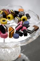 Sweets on vintage glass cake stand