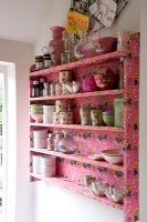 Floral pink shelves in kitchen