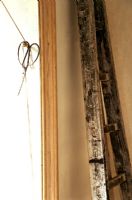 Wooden ladder next to window
