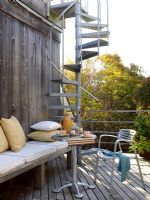 Spiral staircase to outdoor living area