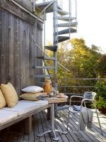 Spiral staircase to outdoor living area