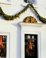 Classic house exterior decorated for Christmas