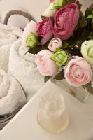 Detail of vintage roses in bathroom 