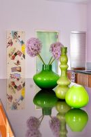 Vases on modern kitchen worktop 