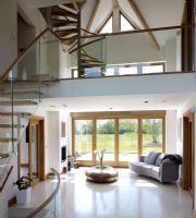 Contemporary living room and staircase 