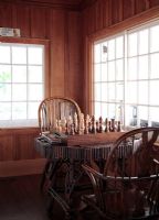 Chess game set up on country table 